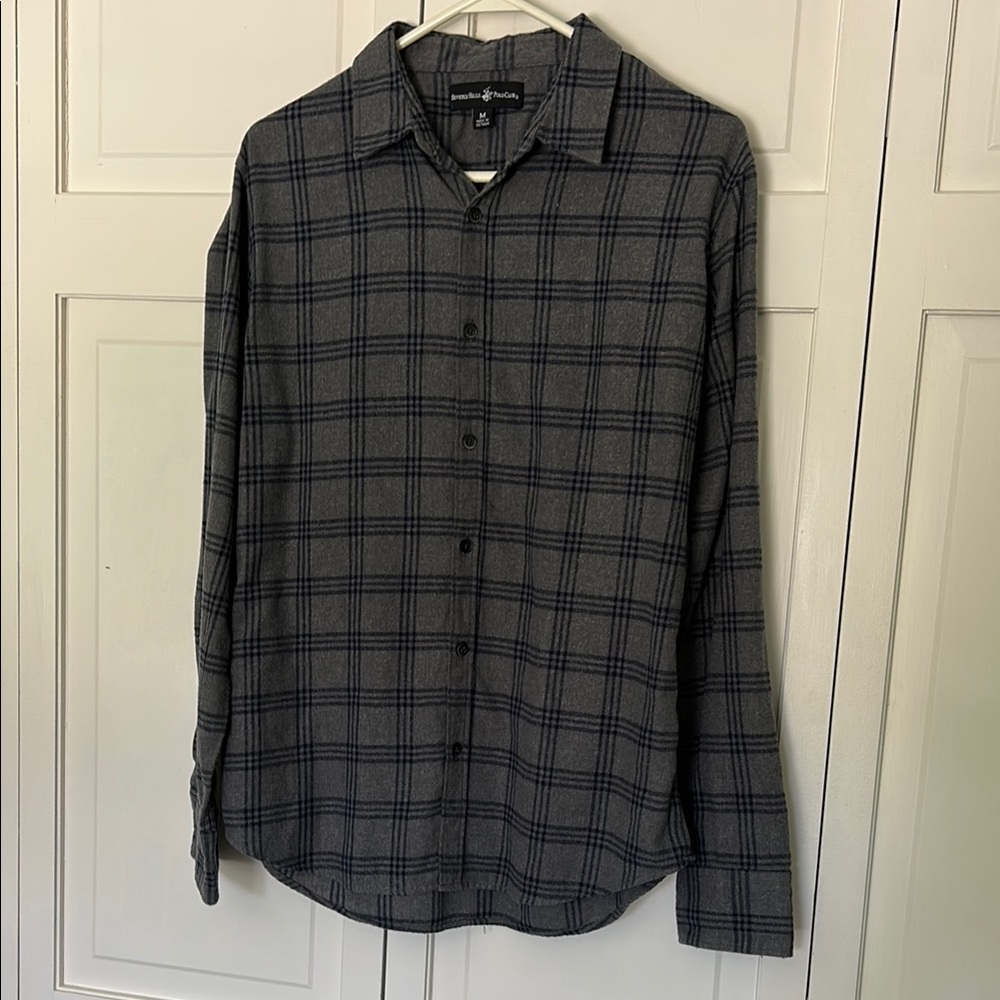 Beverly Hills Polo Club Medium  Gray and Navy Plaid Shirt